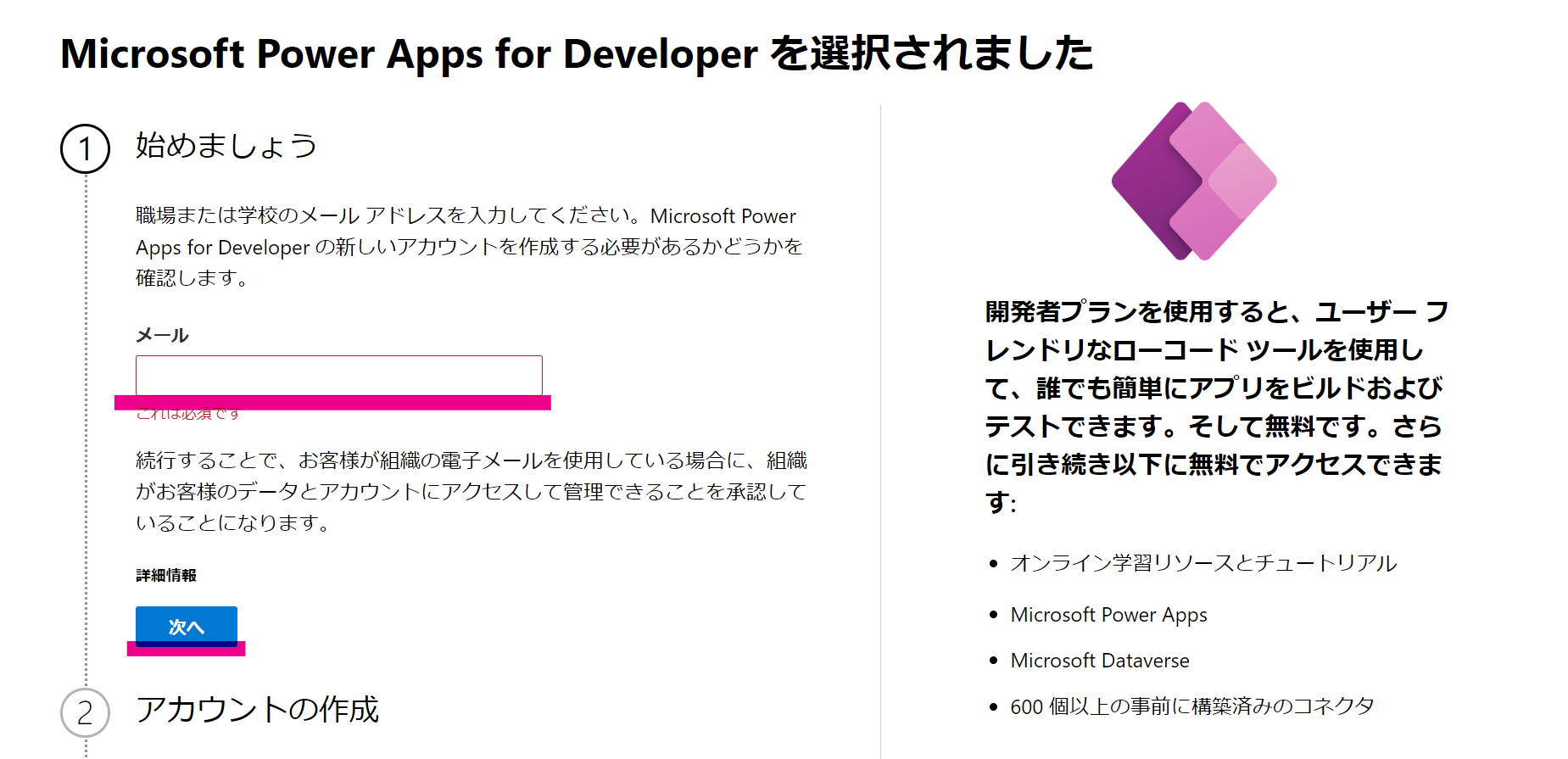 https://powerapps.microsoft.com/ja-jp/developerplan/